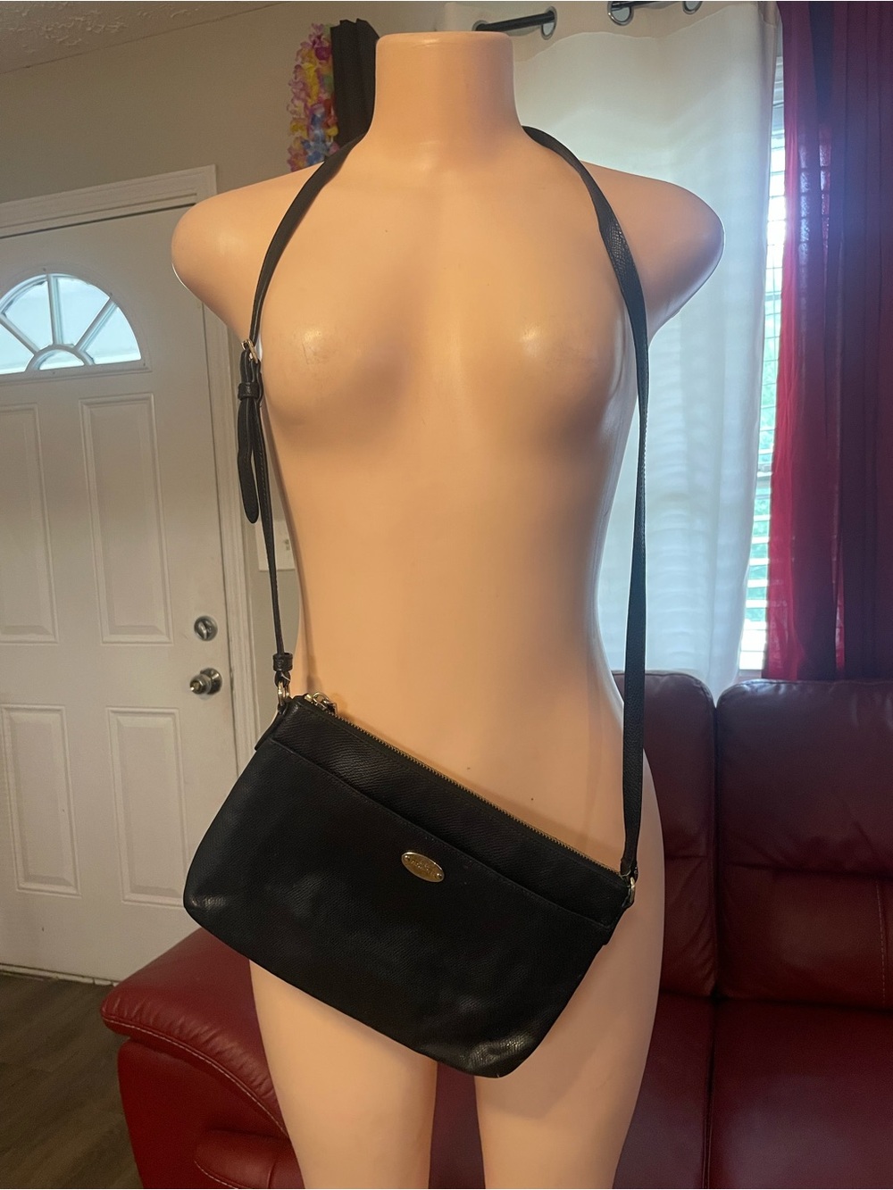 Vintage black pebbled leather Coach east west pop crossbody bag F52881
